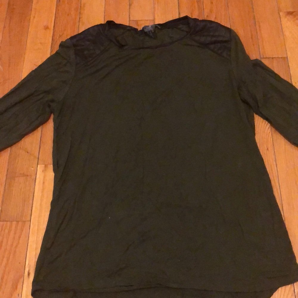 Olive green long shirt with faux leather details